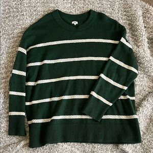 Aerie Green and Cream Striped Crewneck Sweater
